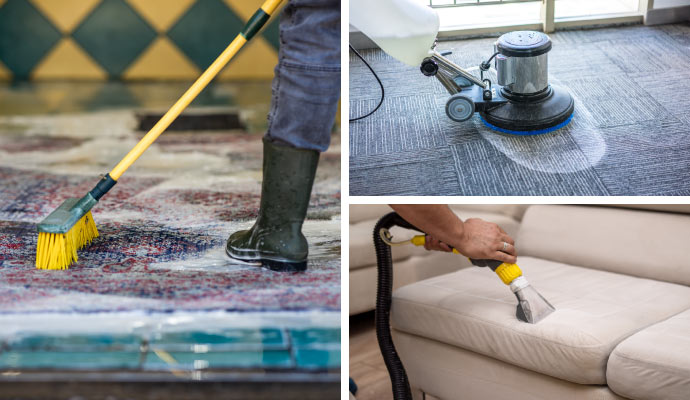 collage of rug, carpet and upholstery cleaning