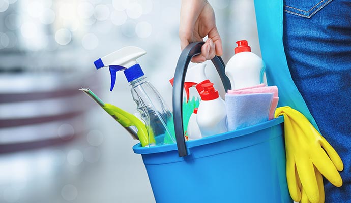 eco-friendly cleaning product in a blue bucket