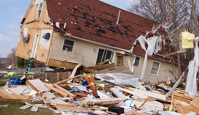 Badly storm damaged house