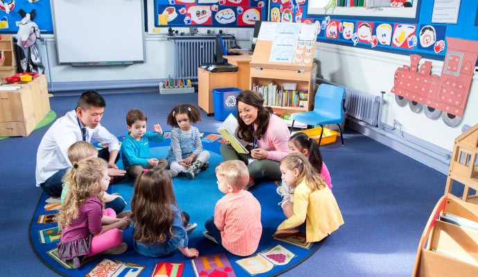 children learning at day care center