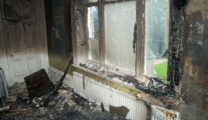 A fire damaged interior