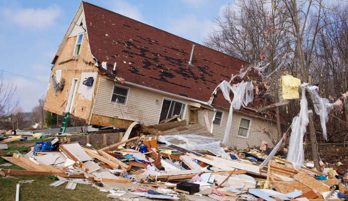 Storm damaged house