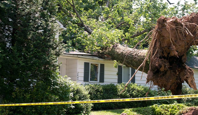 a large fallen tree on the roof