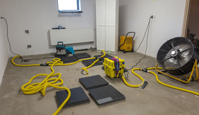 Restoring water damaged floor using equipment