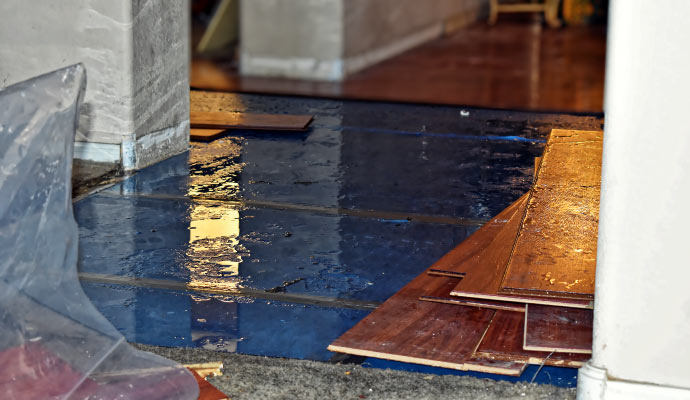 Water damaged wooden floor