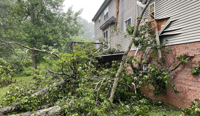 A storm damaged house